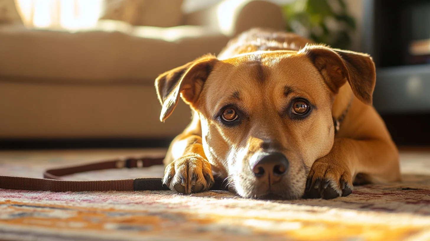 Reactive dog looking calm during a professional portrait session