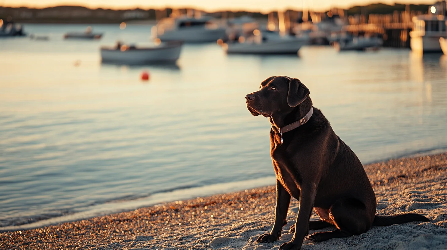 Dog photography gift session at Plymouth Long Beach with dunes and open Atlantic in Massachusetts