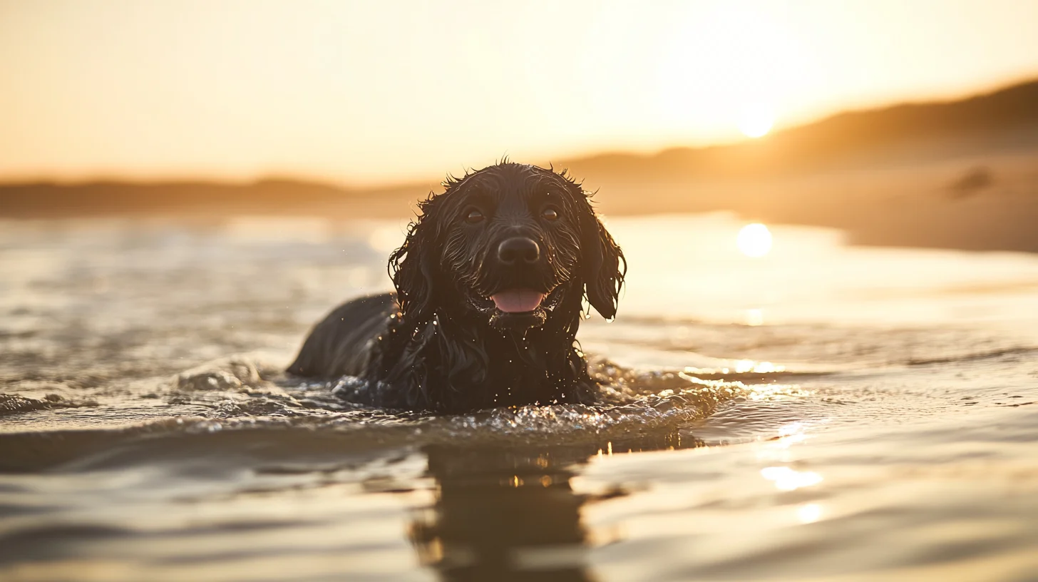 Portuguese Water Dog on the South Shore coast of Massachusetts